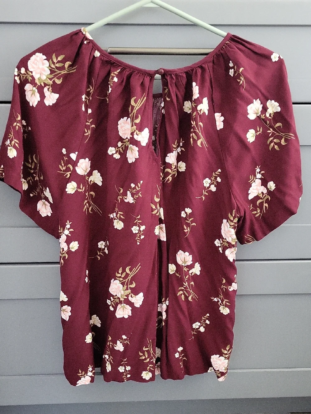 Floral Peasant Blouse - Burgundy - Picture 2 of 5